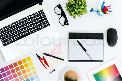 Professional Creative Graphic Designer Desk Stock Image Colourbox