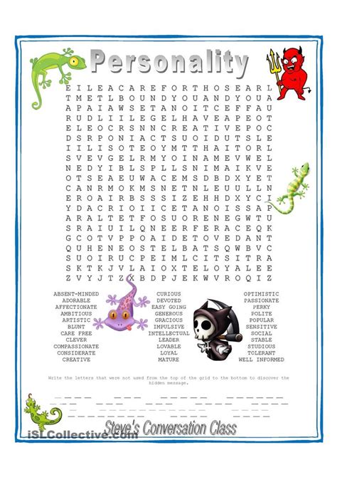 Download ready made hidden picture games and an editable template here. Personality - Hidden Message WordSearch | Ingles