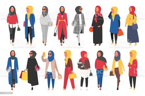 Hijab Muslim Woman Arab Modern Fashion Vector People Stock Illustration