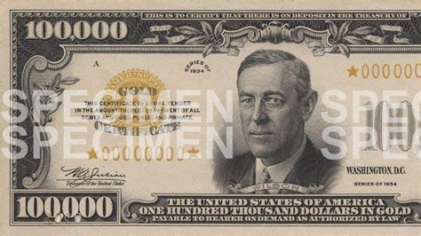 One Hundred Thousand Dollar Bill 1934 100000 Usd Treasury Note