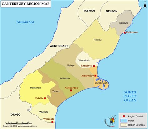 Canterbury Map Districts Of Canterbury Region New Zealand