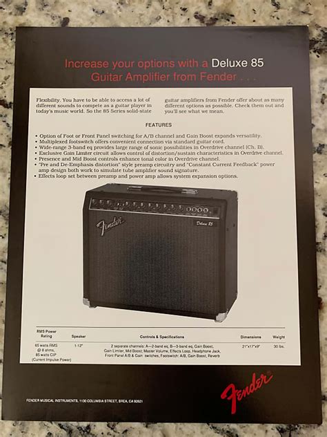 Fender 85 Deluxe 85 Brochure 80s Spacetone Music Reverb