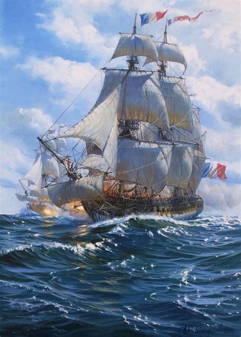 Battle Ships Painting By Alexander Shenderov Ocean Painting Etsy