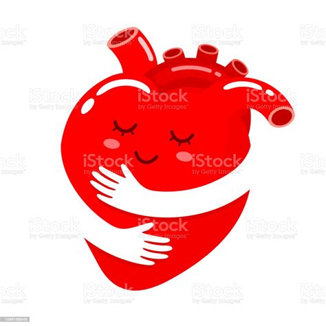 Red Heart With Hand Embrace Human Organ Cartoon Character