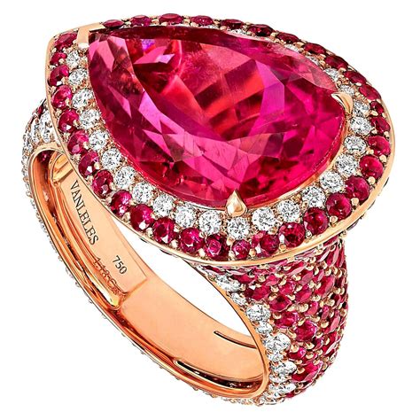 18 karat rose gold white diamonds rubies and rubellite cocktail ring for sale at 1stdibs
