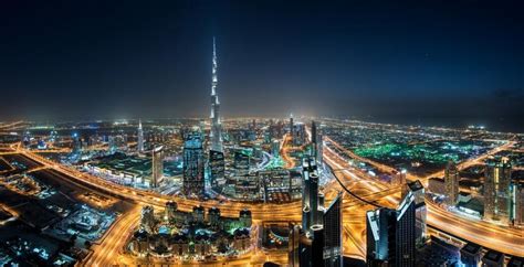 Cityscape Dubai Skyscraper Night Lights Mist United