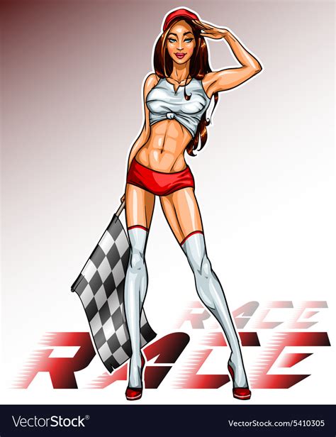 Racing Pin Up Girl With Flag Royalty Free Vector Image