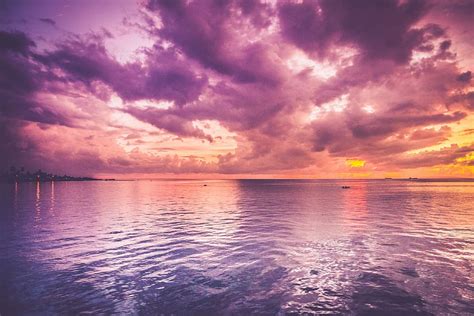 Free Download Purple Sky Clouds Sunset Dusk Ocean Sea Lake Water Horizon Pxfuel