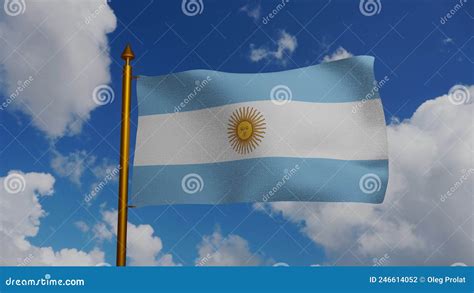national flag of argentina waving 3d render with flagpole and blue sky republic argentine flag