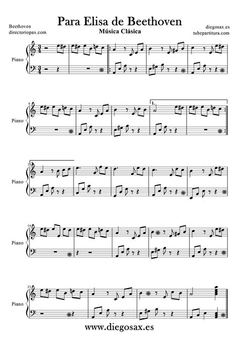 Tubepartitura Para Elisa Partitura De Piano De Beethoven Partituras De Música Clásica Para