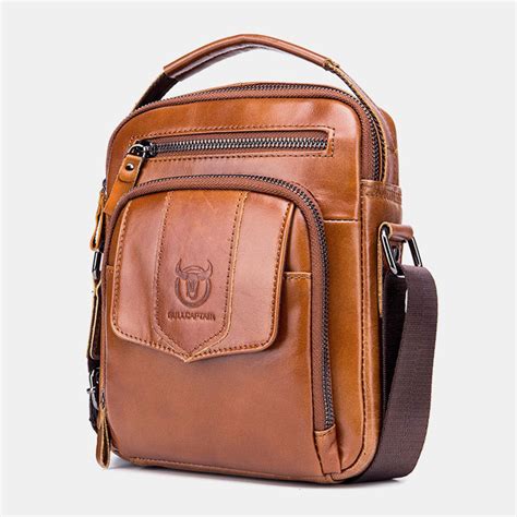 Bullcaptain Men Casual Genuine Leather Shoulder Bag Crossbody Bag For