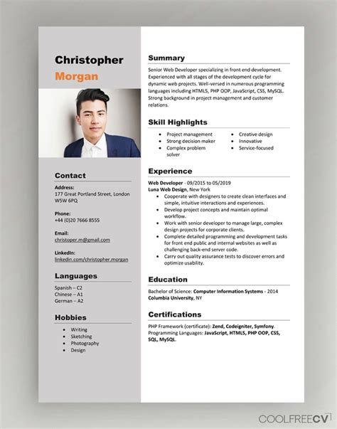 This modern ms word resume template includes graphical elements that make it stand out from the rest and don't distract the reader from the document's content. CV Resume Templates Examples Doc Word download in 2020 | Cv template word, Free cv template word ...