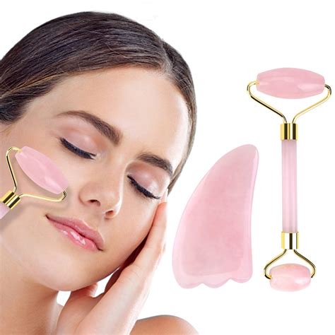 Natural Jade Facial Massage Rose Quartz Roller Slimming Face Massager