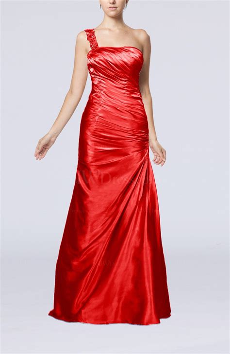 Red Gorgeous Column Sleeveless Zip Up Silk Like Satin Floor Length Evening Dresses