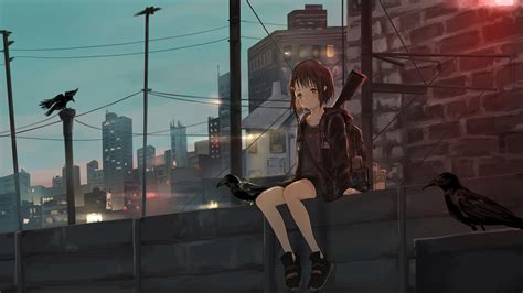 1920x1080 Anime Girl Sitting Alone Roof Sad 4k Laptop Full Hd 1080p Hd 4k Wallpapers Images