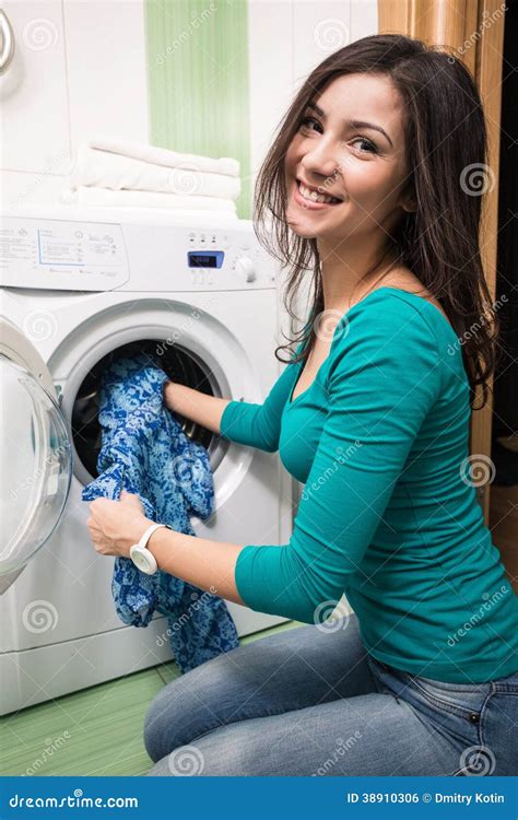 Putting A Cloth Into Washing Machine Stock Photo Image Of Hygiene