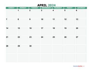 April 2024 printable calendar