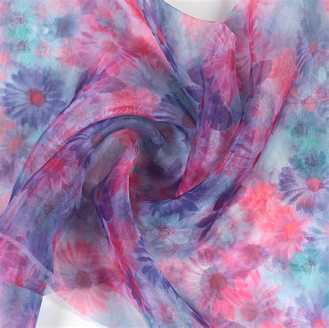 Buy Blue Pink Digital Floral Organza Silk Fabric For Best Price