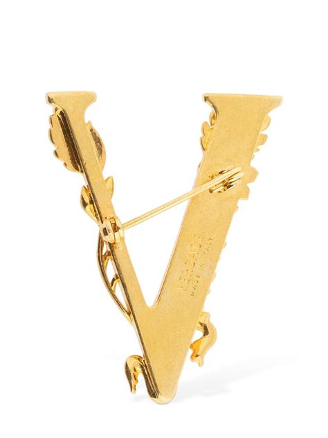 Versace V Brooch W Crystals In Goldcrystal Metallic Lyst