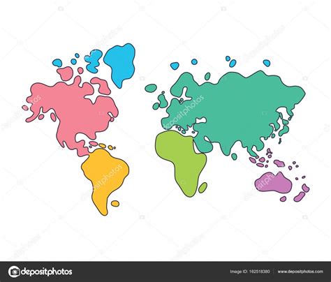 Weltkarte Karikatur Kontinente In Verschiedenen Farben Vektorgrafik