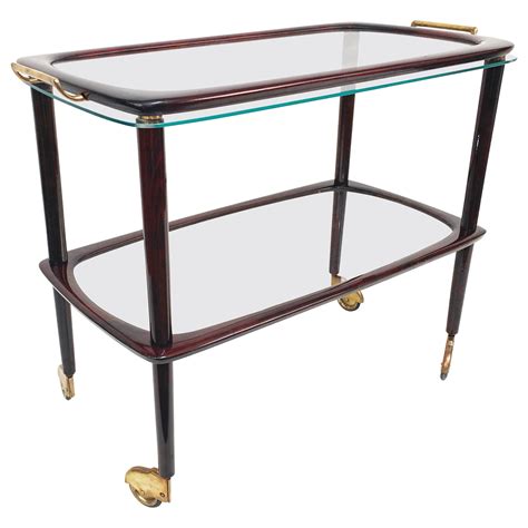 Cesare Lacca Midcentury Mahogany Italian Bar Cart With Glass Serving