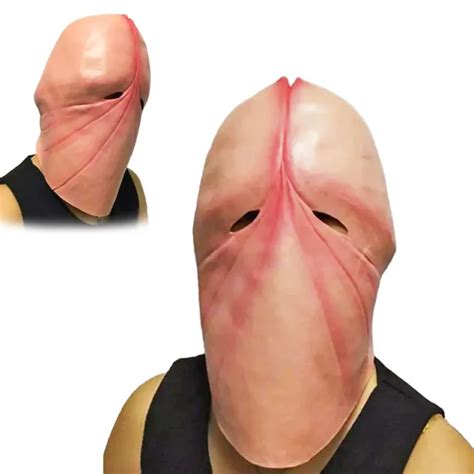 Funny Bizarre Latex Penis Dick Head Full Face Mask Halloween Cosplay