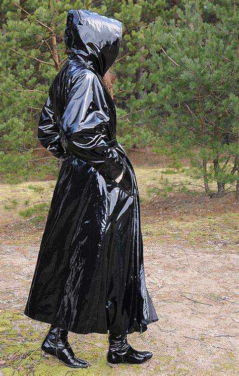 Long Shiny Black Pvc Raincoat Long Rain Coat Rainwear Fashion