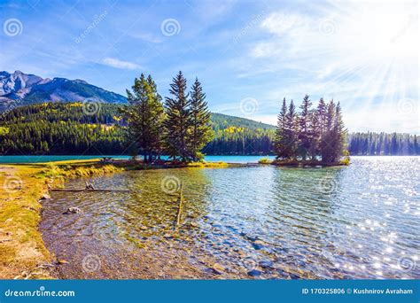 The Picturesque Lake And A Small Island Stock Photo Image Of Rocky