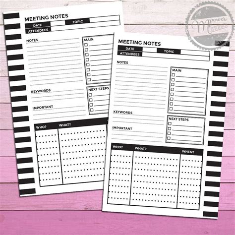 Mambi Happy Planner Printable Productivity Bundle With Meeting Notes