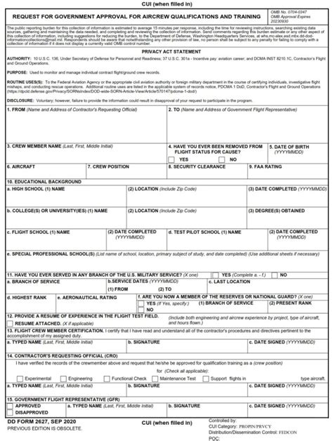 Dd Form 2627 Request For Government Approval For Aircrew