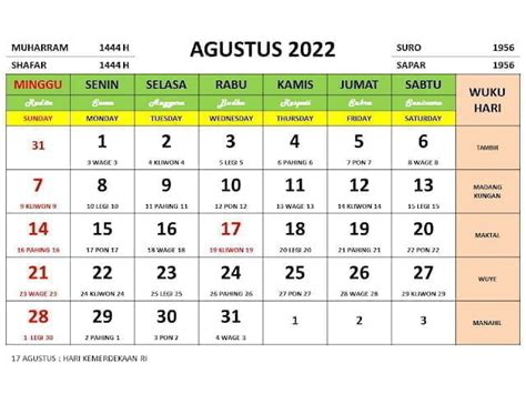 Kalender Bulan Agustus 2022 Dan Hari Peringatannya