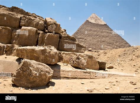 Pyramid Of Khafre And Ruins At The Western Cemetery Giza Egypt Stock