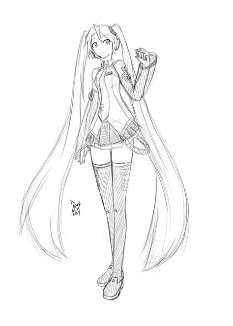 Hatsune Miku Sketch By Deiveex On Deviantart Hatsune Miku Miku Hatsune