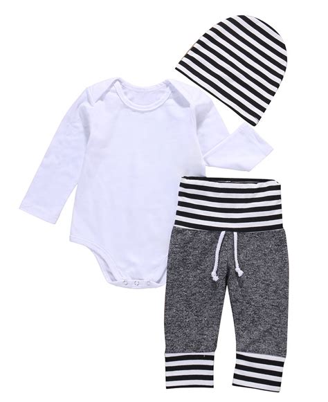 Newborn Toddler Kids Baby Boy Girl Clothes Set Outfit White Solid Long