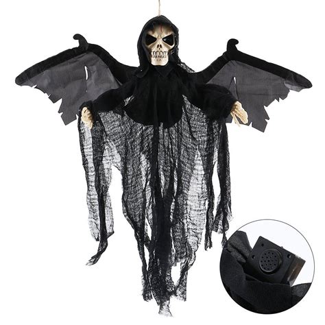 Newdanceus Halloween Props Hanging Ghost Animated Skeleton With Glowing