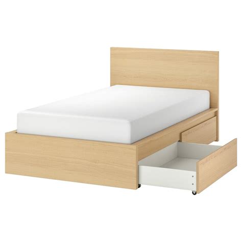 Malm Bed Frame High W 2 Storage Boxes White Stained Oak Veneer