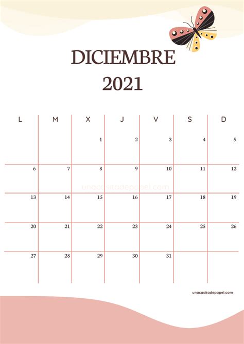 Calendario Diciembre 2021 Para Imprimir Gratis ️ Una Casita De Papel