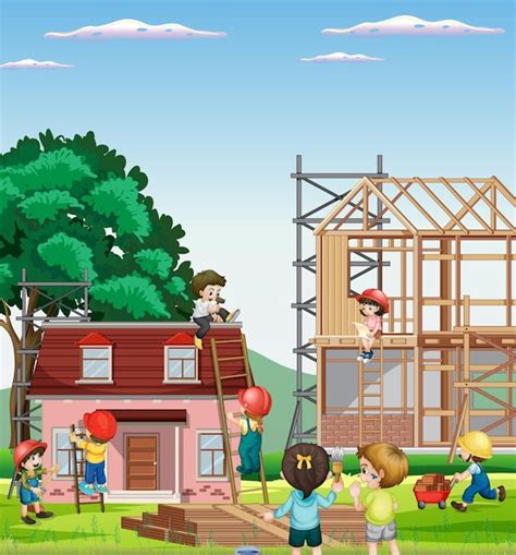 Free Vector Cartoon Scene Of Building Construction Site