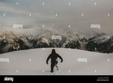 Man In Deep Snow On Mountain Abbotsford Canada Stock Photo Alamy