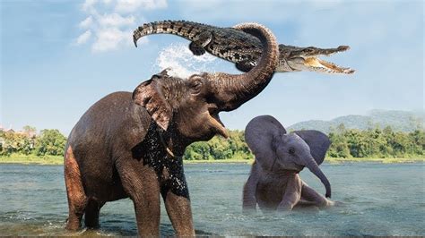 Elephant Rescue Baby From Crocodile Classic Fight Crocodile