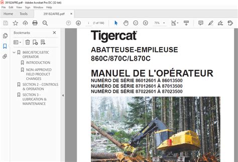 Tigercat ABATTEUSE EMPILEUSE 860C 870C L870C MANUEL DE L OPÉRATEUR