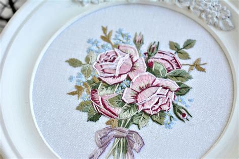 Shabby Embroidery Hand Embroidery Rose Embroidered Picture Etsy