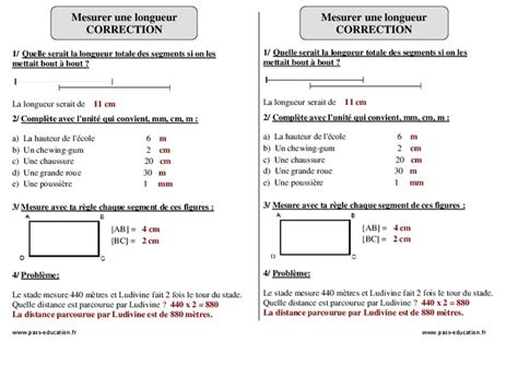 Mesurer Une Longueur Cm M Km Ce Exercices Avec Correction Pass