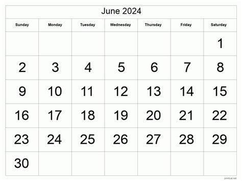 June 2024 Printable Calendar Printable Blank World