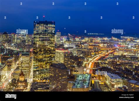 Aerial View Of The City Of Boston At Night Seen From The Prudential