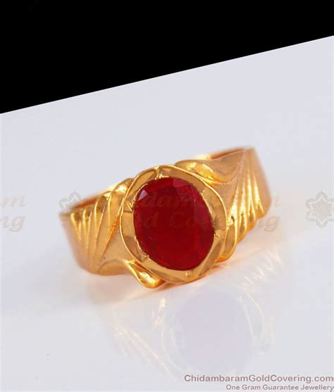 Rasi Kal Mothiram Red Stone Impon Gold Rings Collections Daily Wear Fr1190
