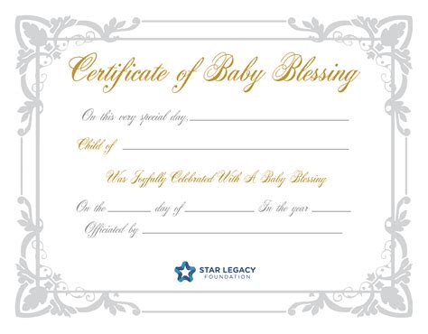 Certificate Of Baby Blessing Star Legacy — Store