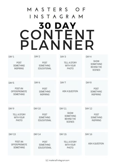 30 Day Instagram Content Planner