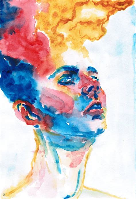 Bright Colors Portrait Abstract Watercolor Painting 12x8 Inch 21x30