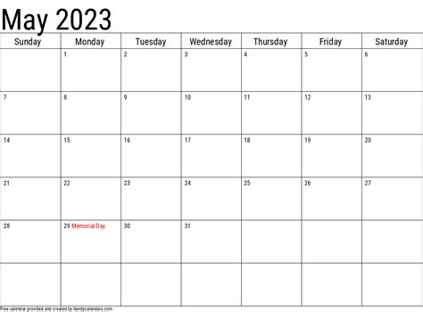 May 2023 Calendar With Holidays Handy Calendars